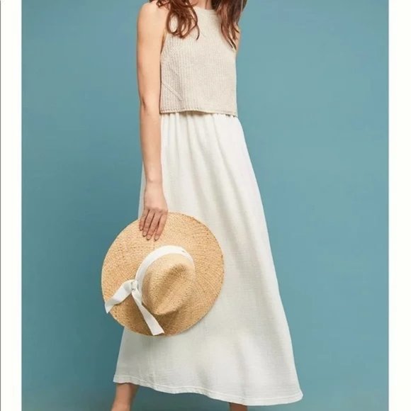 Anthropologie Dresses & Skirts - Anthropologie Moth White Layered Beige Sweater Gauze Maxi dress